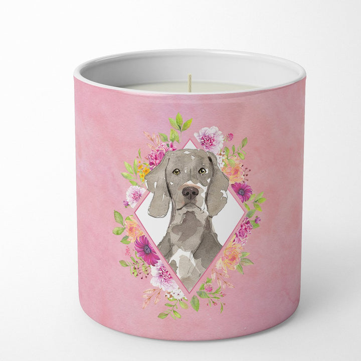 Weimaraner Pink Flowers 10 oz Decorative Soy Candle Image 1