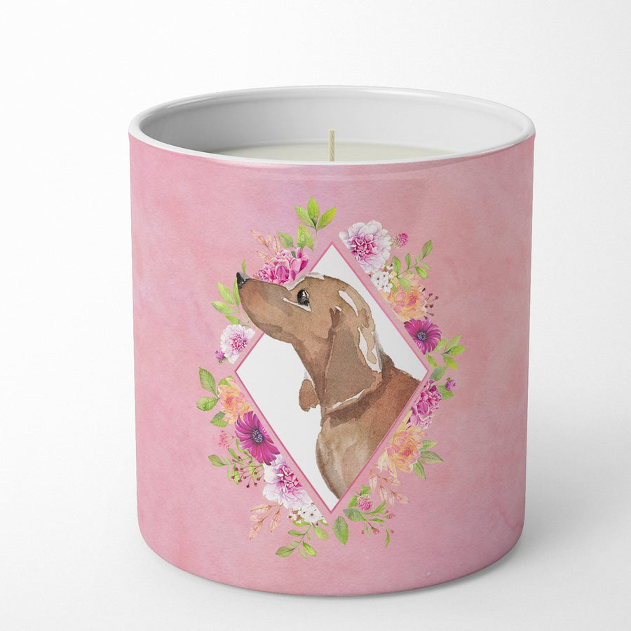 Dachshund Pink Flowers 10 oz Decorative Soy Candle Image 1