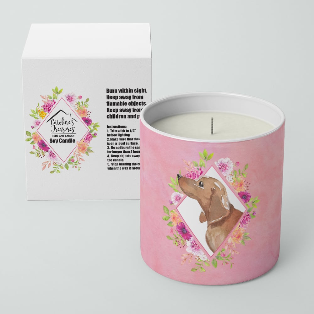 Dachshund Pink Flowers 10 oz Decorative Soy Candle Image 2