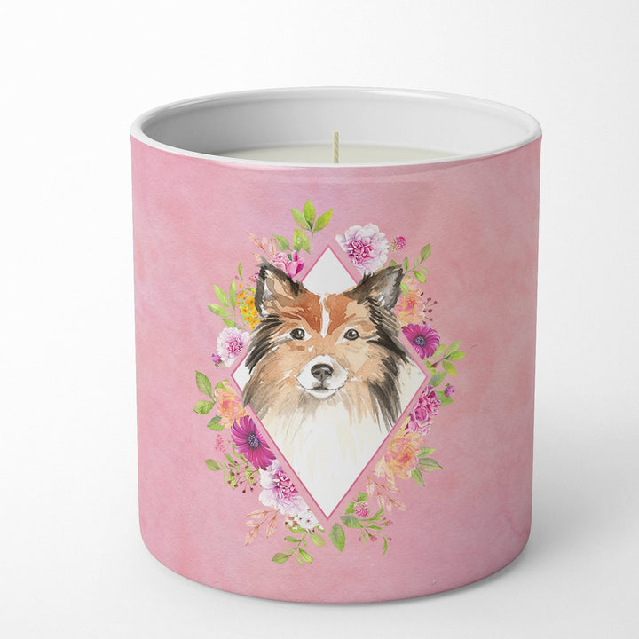 Sheltie Pink Flowers 10 oz Decorative Soy Candle Image 1