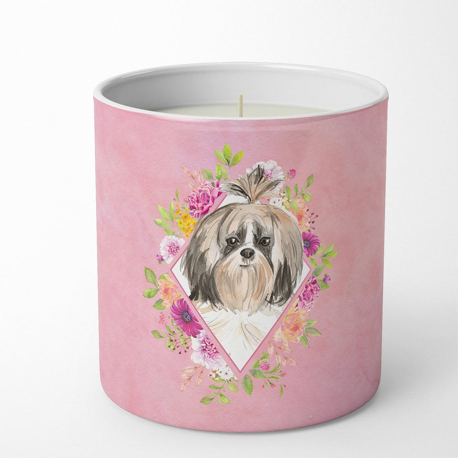 Shih Tzu Pink Flowers 10 oz Decorative Soy Candle Image 1