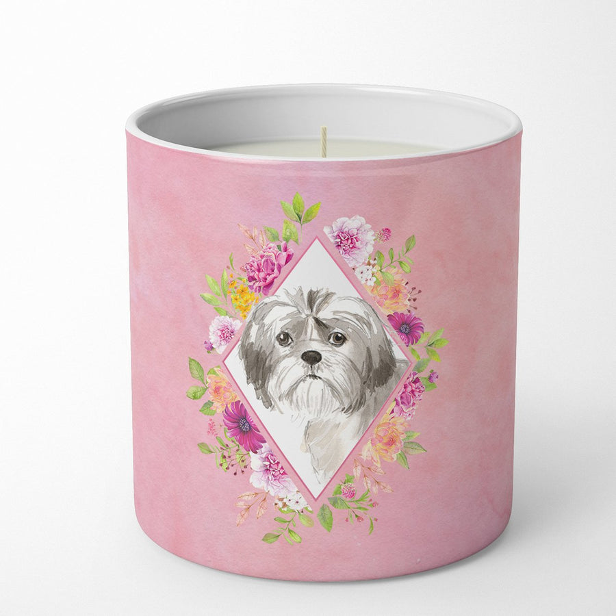 Shih Tzu Puppy Pink Flowers 10 oz Decorative Soy Candle Image 1