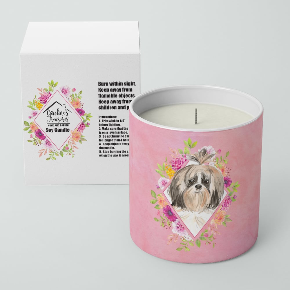 Shih Tzu Pink Flowers 10 oz Decorative Soy Candle Image 2