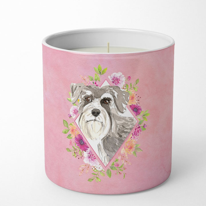 Schnauzer Style 1 Pink Flowers 10 oz Decorative Soy Candle Image 1