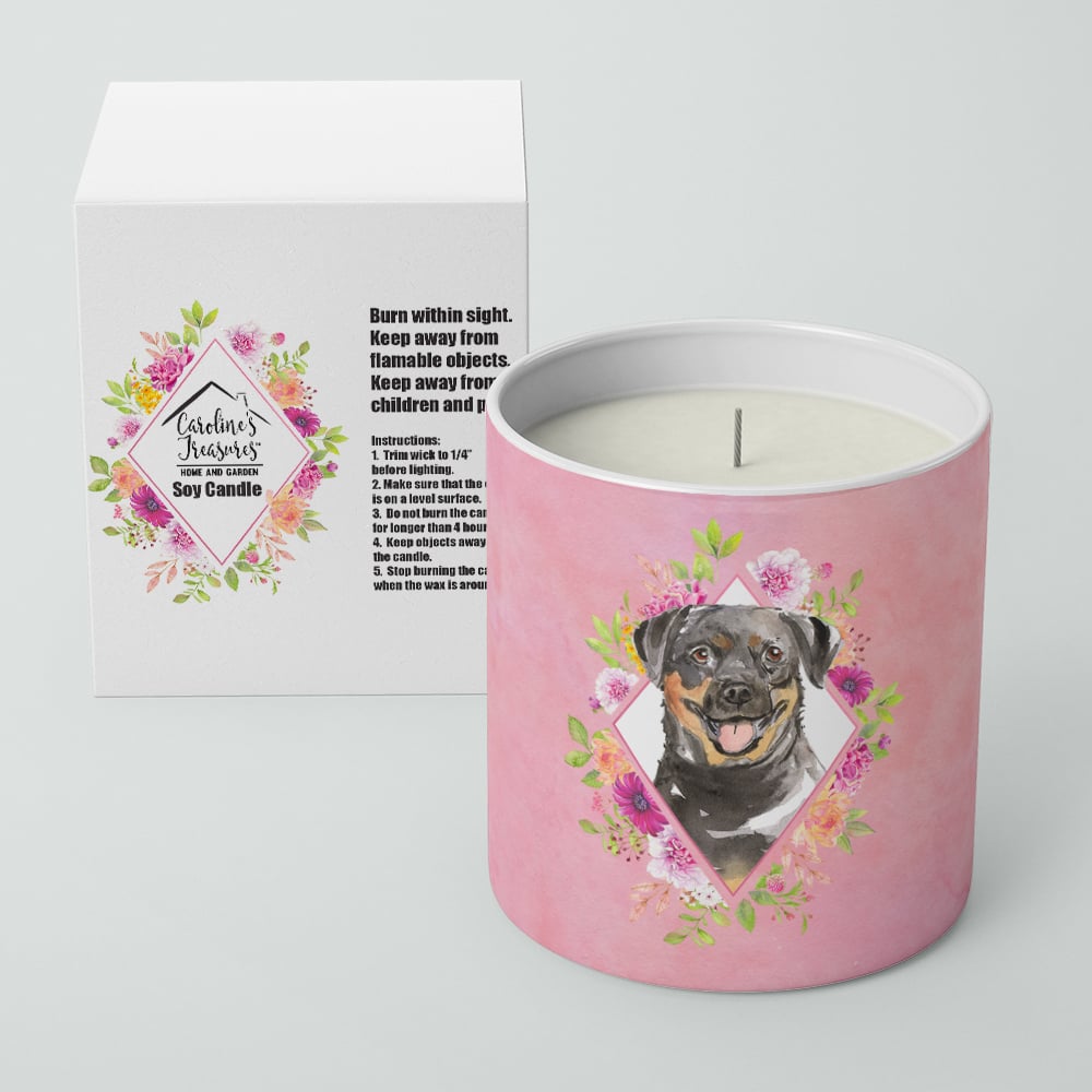 Rottweiler Pink Flowers 10 oz Decorative Soy Candle Image 2