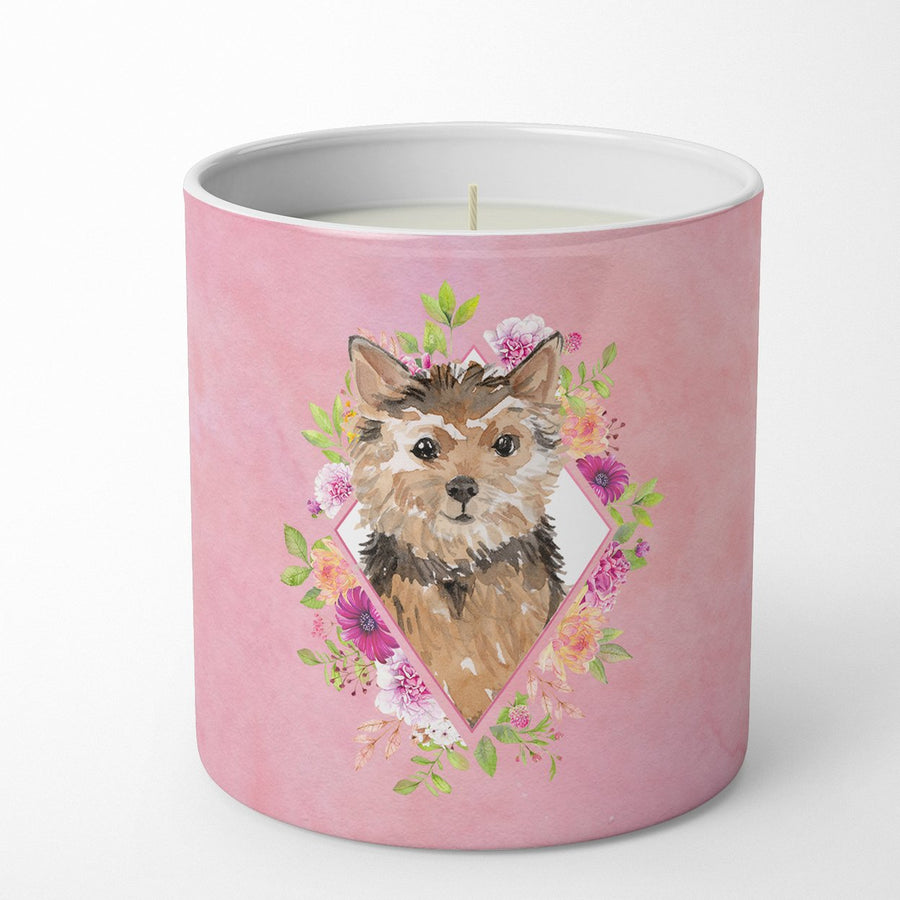 Norwich Terrier Pink Flowers 10 oz Decorative Soy Candle Image 1