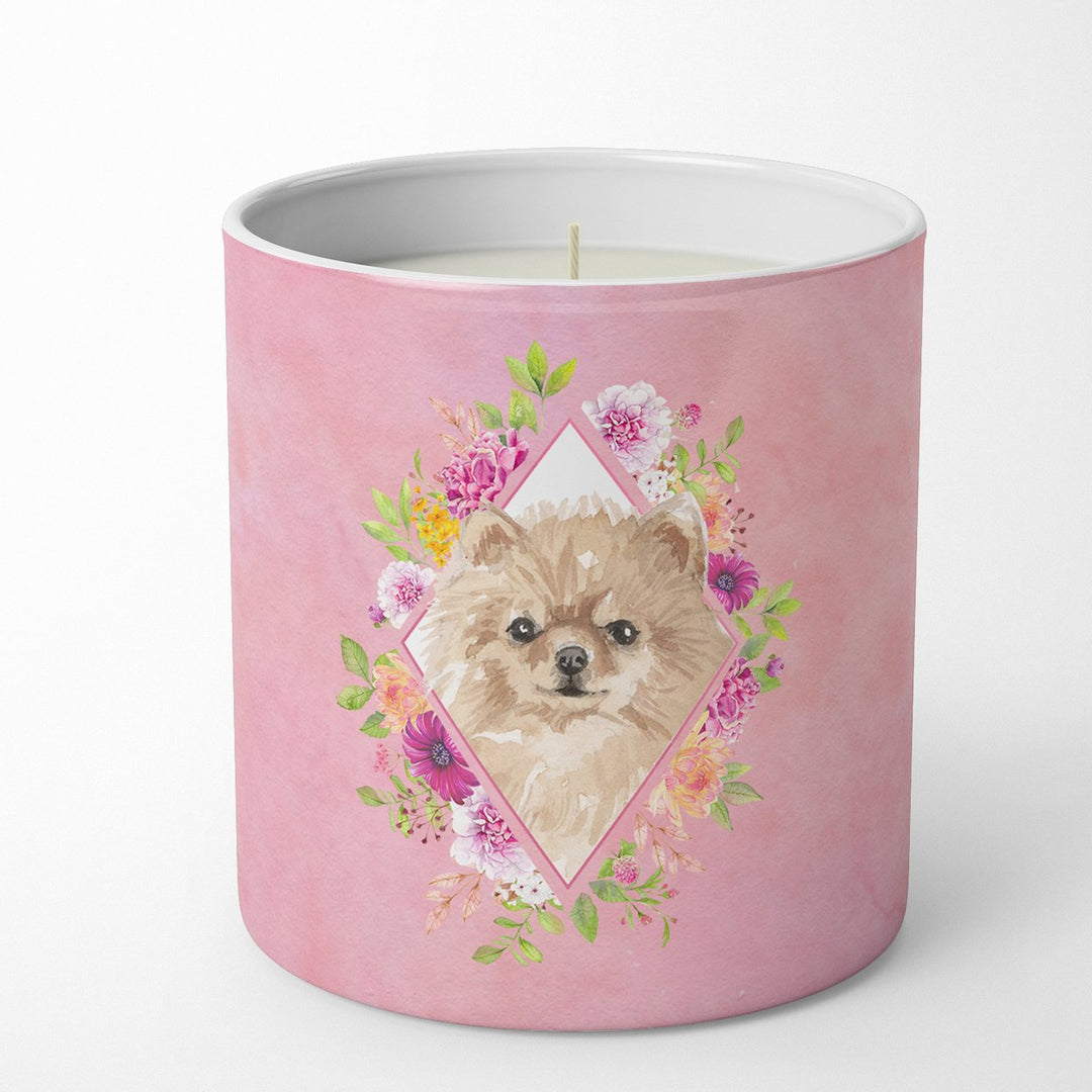 Pomeranian Pink Flowers 10 oz Decorative Soy Candle Image 1