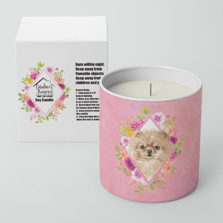 Pomeranian Pink Flowers 10 oz Decorative Soy Candle Image 2