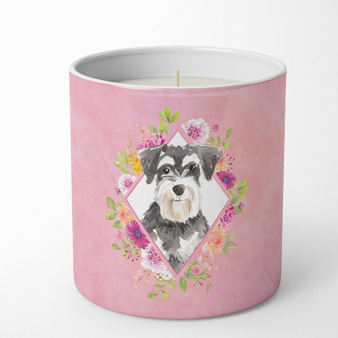 Schnauzer Style 2 Pink Flowers 10 oz Decorative Soy Candle Image 1