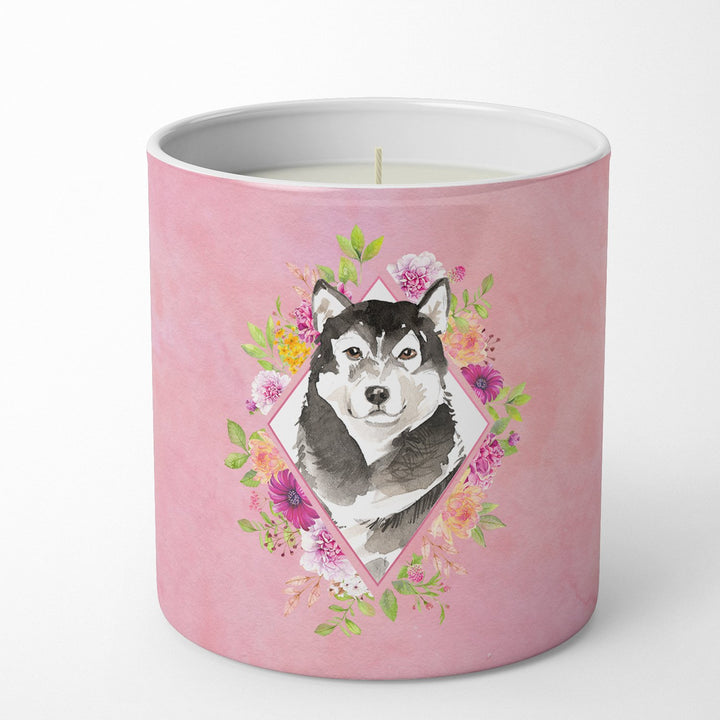 Alaskan Malamute Pink Flowers 10 oz Decorative Soy Candle Image 1