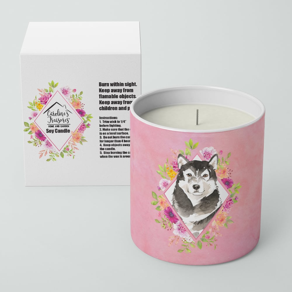 Alaskan Malamute Pink Flowers 10 oz Decorative Soy Candle Image 2