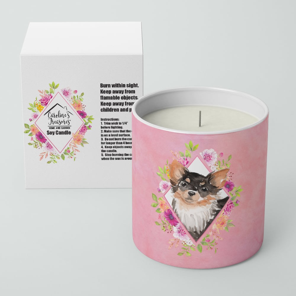 Longhaired Chihuahua Pink Flowers 10 oz Decorative Soy Candle Image 2