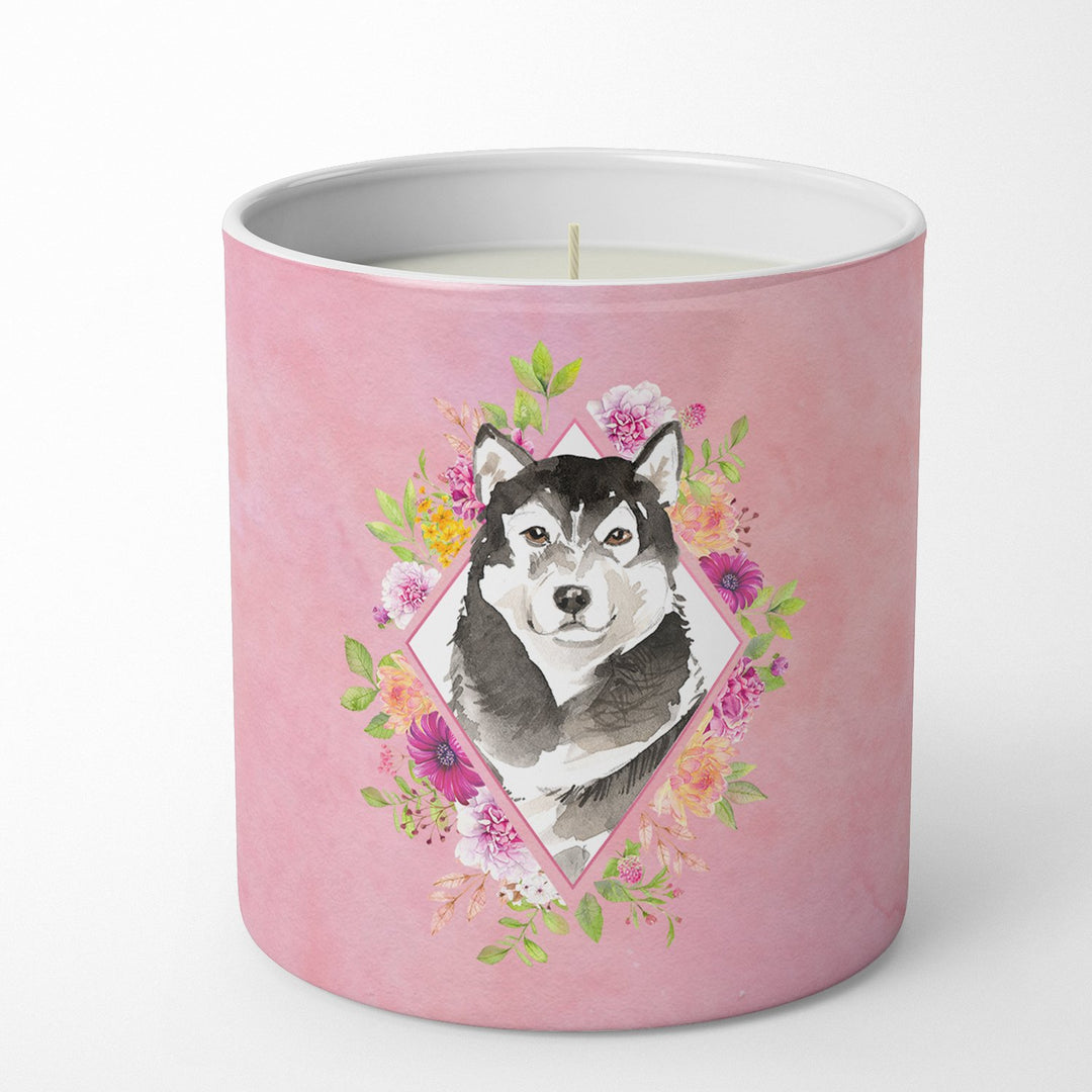 Alaskan Malamute Pink Flowers 10 oz Decorative Soy Candle Image 4