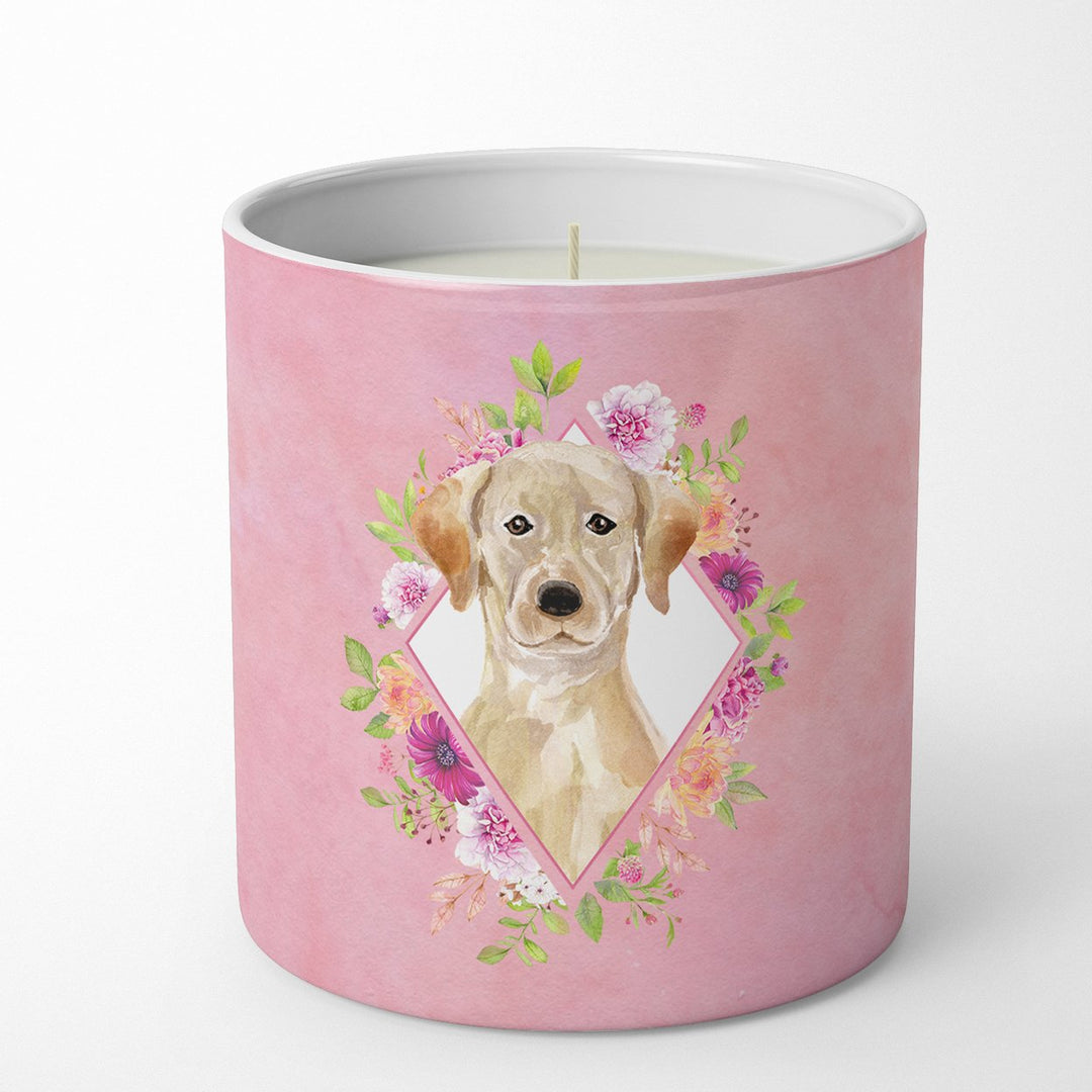 Yellow Lab Pink Flowers 10 oz Decorative Soy Candle Image 1