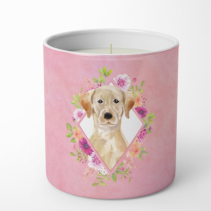 Yellow Lab Pink Flowers 10 oz Decorative Soy Candle Image 1