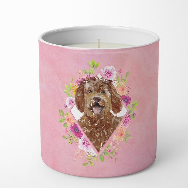 Labradoodle Pink Flowers 10 oz Decorative Soy Candle Image 1