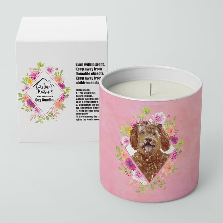 Labradoodle Pink Flowers 10 oz Decorative Soy Candle Image 2