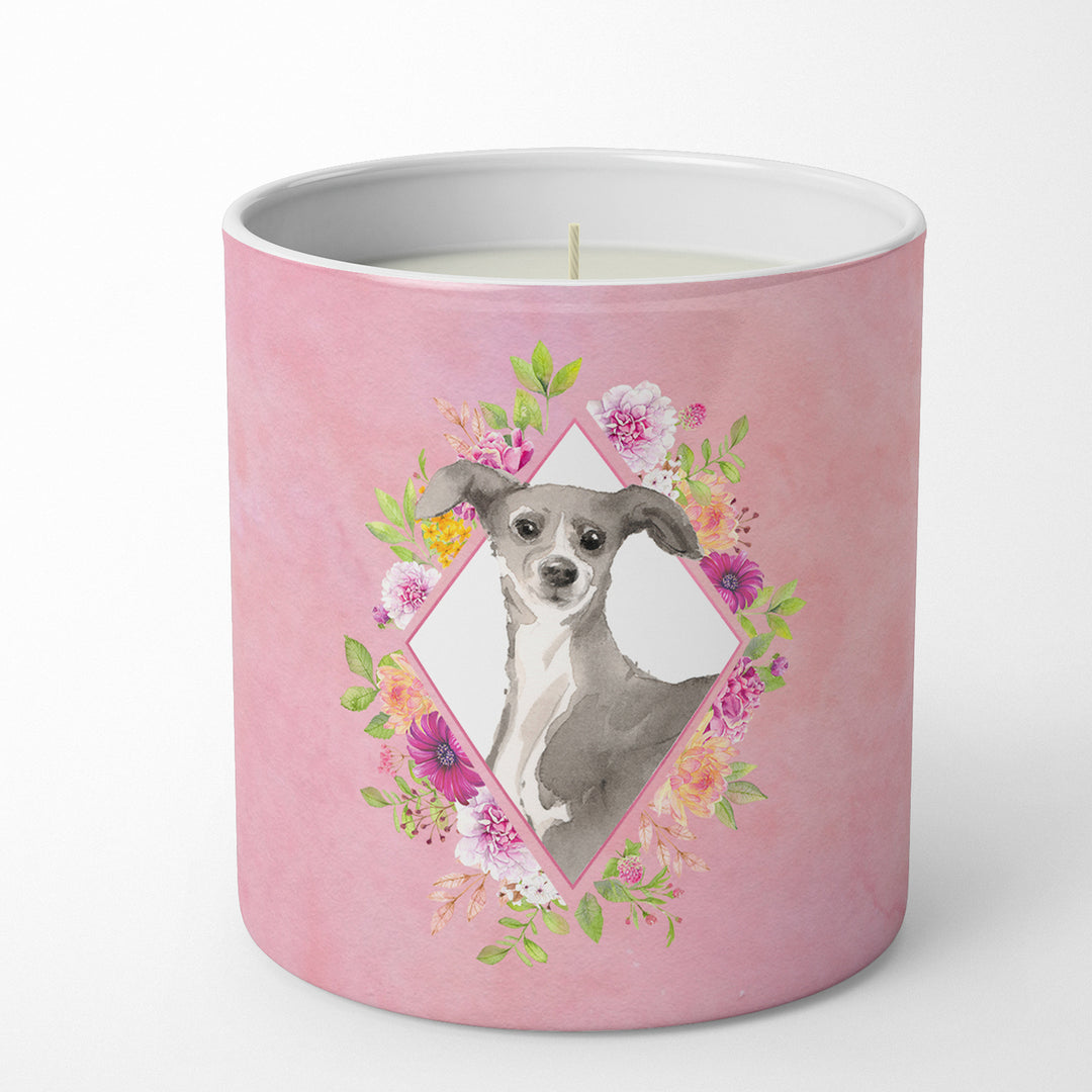 Italian Greyhound Pink Flowers 10 oz Decorative Soy Candle Image 4