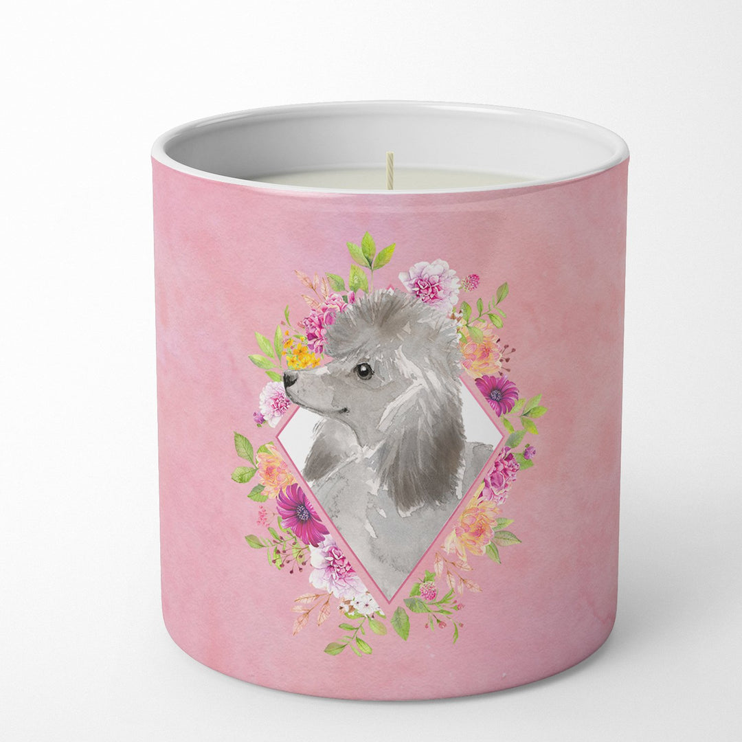 Grey Standard Poodle Pink Flowers 10 oz Decorative Soy Candle Image 1