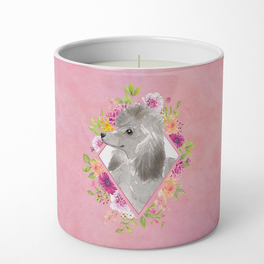 Grey Standard Poodle Pink Flowers 10 oz Decorative Soy Candle Image 1