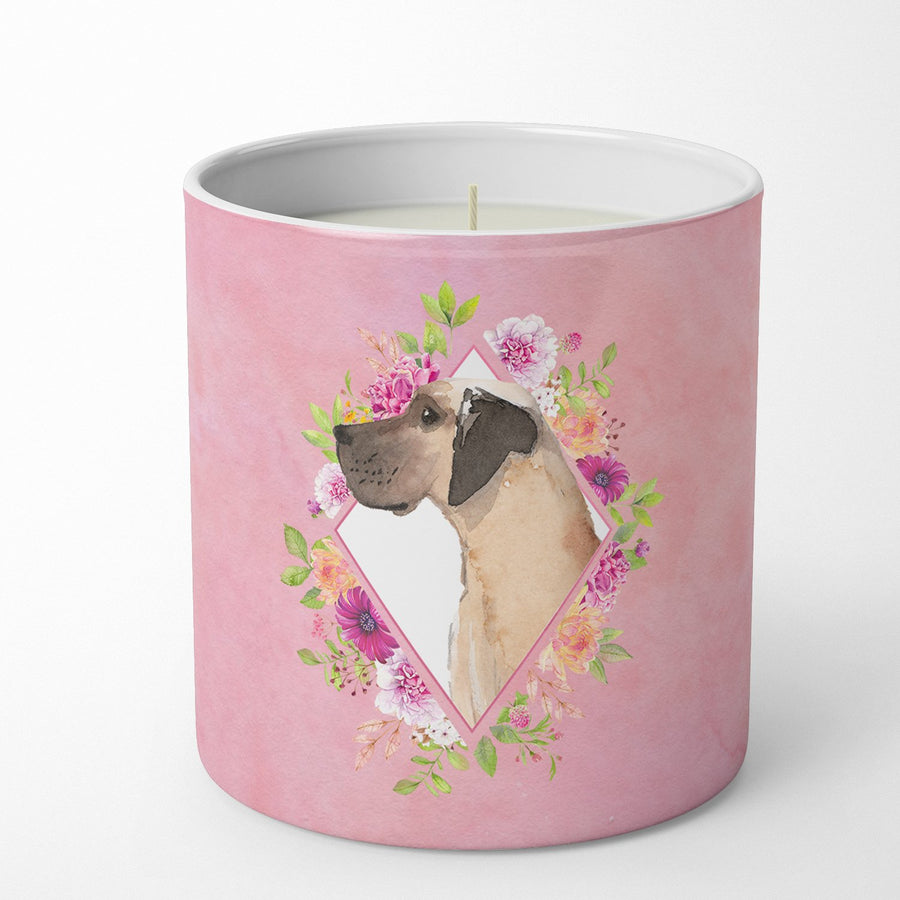 Fawn Great Dane Pink Flowers 10 oz Decorative Soy Candle Image 1