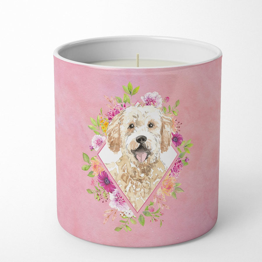 Goldendoodle Pink Flowers 10 oz Decorative Soy Candle Image 1