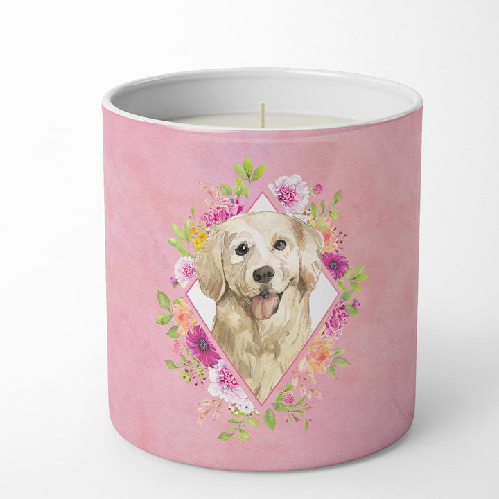 Golden Retriever Pink Flowers 10 oz Decorative Soy Candle Image 1