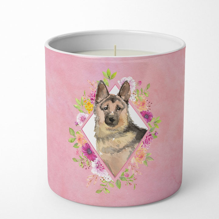 German Shepherd Pink Flowers 10 oz Decorative Soy Candle Image 1