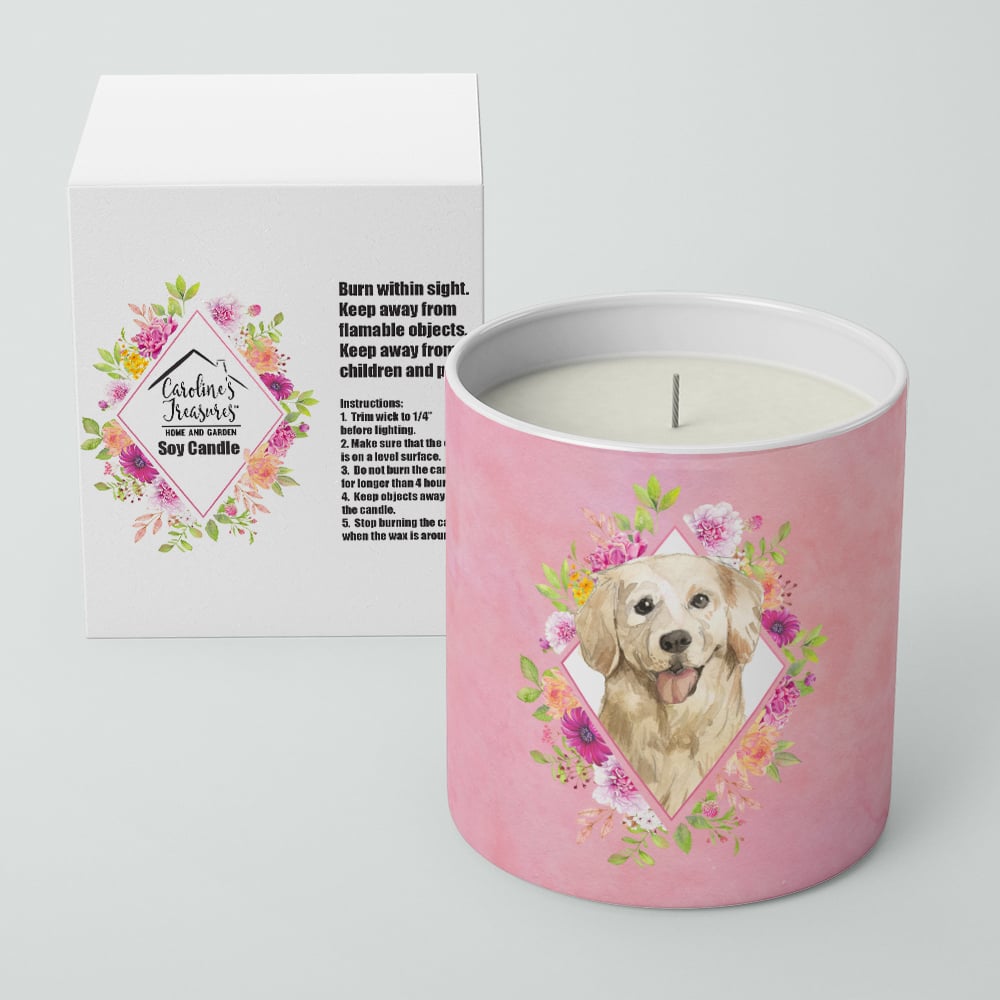 Golden Retriever Pink Flowers 10 oz Decorative Soy Candle Image 2