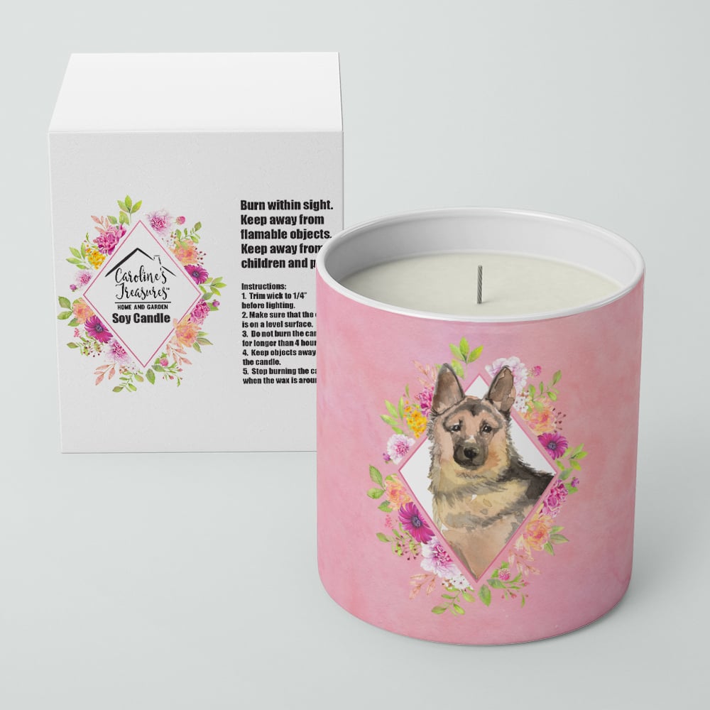 German Shepherd Pink Flowers 10 oz Decorative Soy Candle Image 2