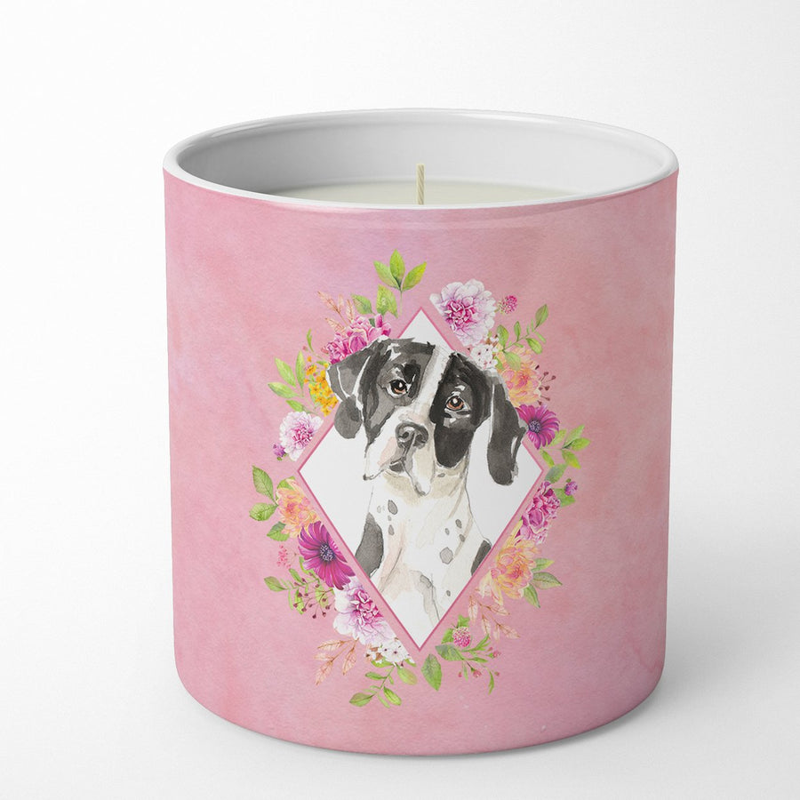 English Pointer Pink Flowers 10 oz Decorative Soy Candle Image 1