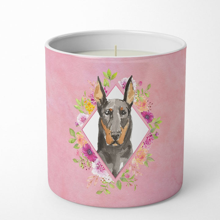 Doberman Pinsher Pink Flowers 10 oz Decorative Soy Candle Image 1