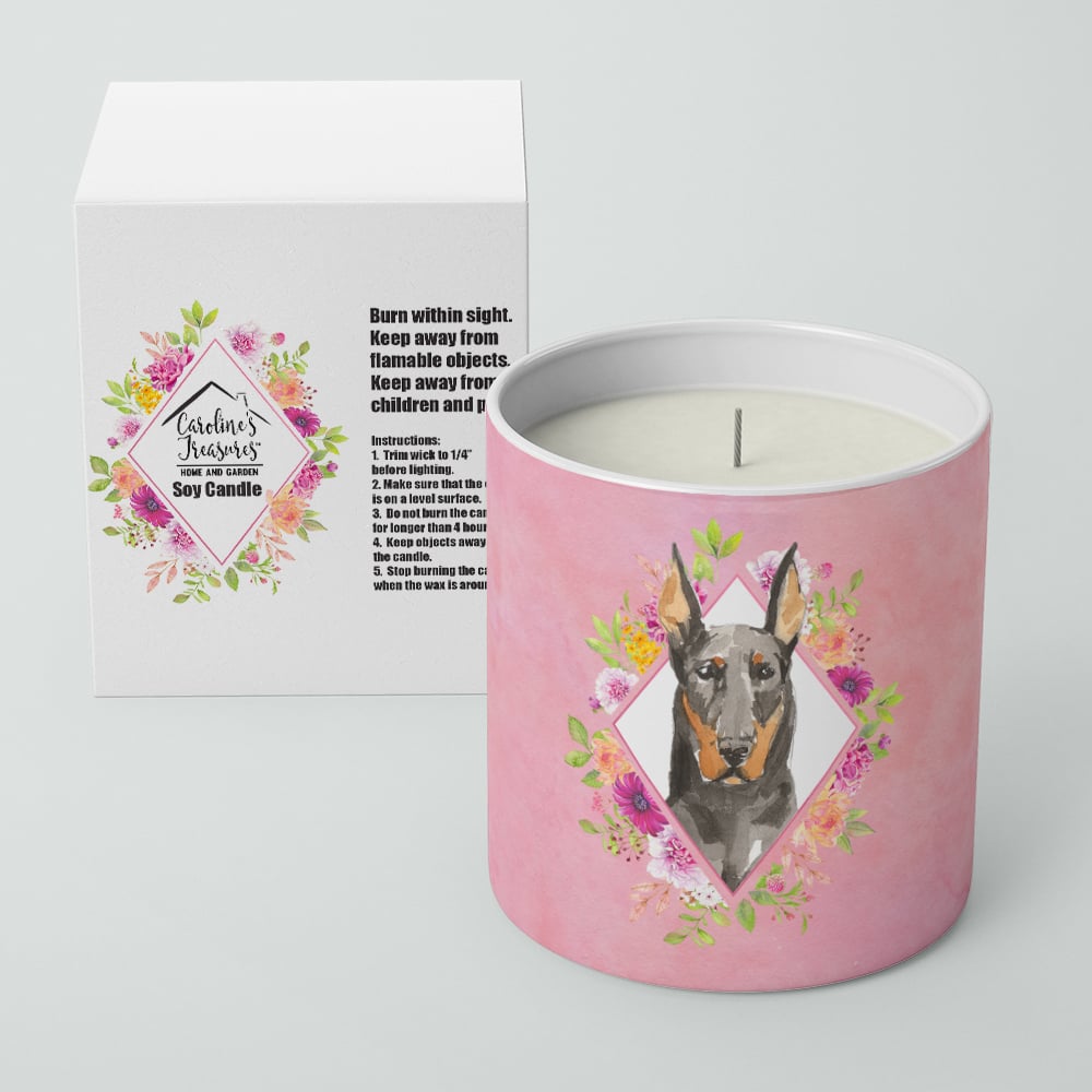 Doberman Pinsher Pink Flowers 10 oz Decorative Soy Candle Image 2