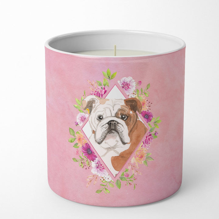 English Bulldog Pink Flowers 10 oz Decorative Soy Candle Image 4