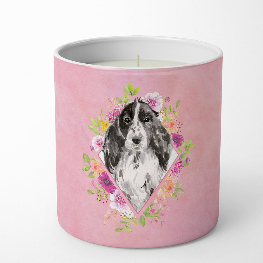 Black Parti Cocker Spaniel Pink Flowers 10 oz Decorative Soy Candle Image 1