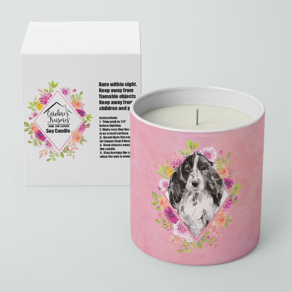 Black Parti Cocker Spaniel Pink Flowers 10 oz Decorative Soy Candle Image 2