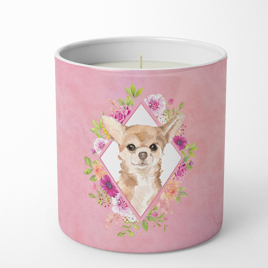 Chihuahua Pink Flowers 10 oz Decorative Soy Candle Image 1