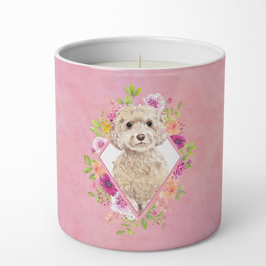 Champagne Cockapoo Pink Flowers 10 oz Decorative Soy Candle Image 1