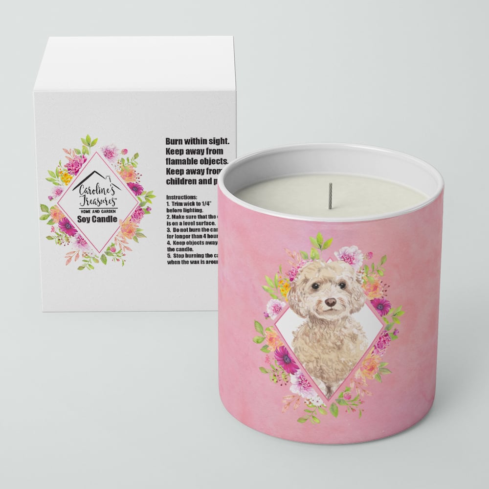 Champagne Cockapoo Pink Flowers 10 oz Decorative Soy Candle Image 2