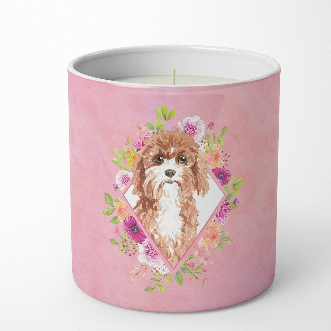 Cavapoo Pink Flowers 10 oz Decorative Soy Candle Image 1