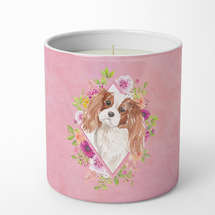 Blenheim Cavalier Spaniel Pink Flowers 10 oz Decorative Soy Candle Image 1