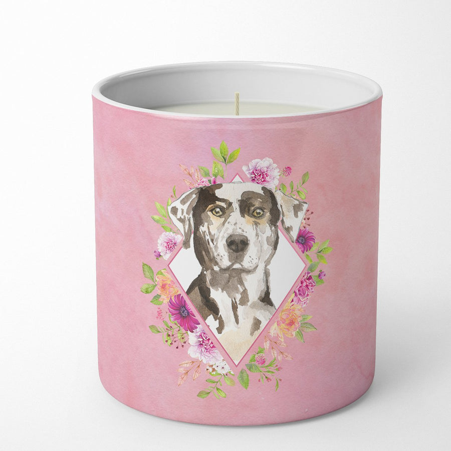 Catahoula Leopard Dog Pink Flowers 10 oz Decorative Soy Candle Image 1