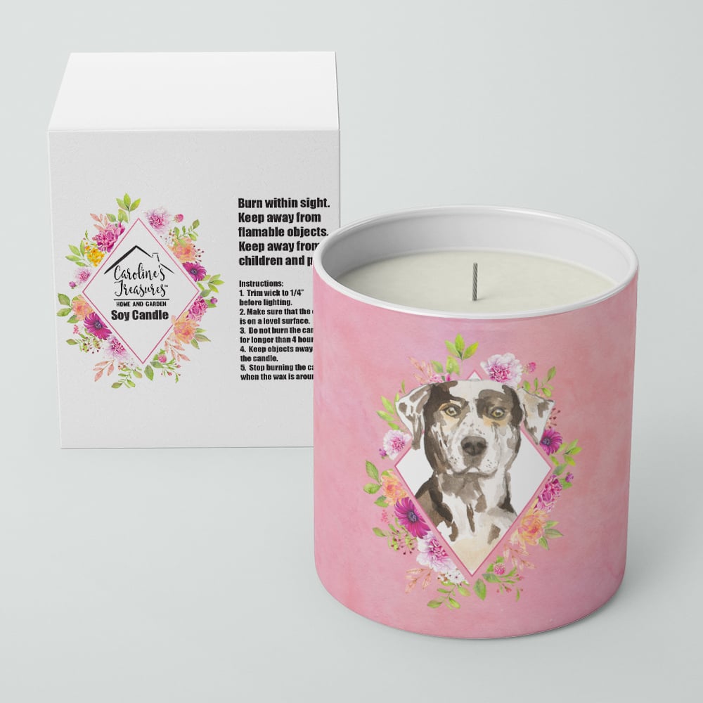 Catahoula Leopard Dog Pink Flowers 10 oz Decorative Soy Candle Image 2