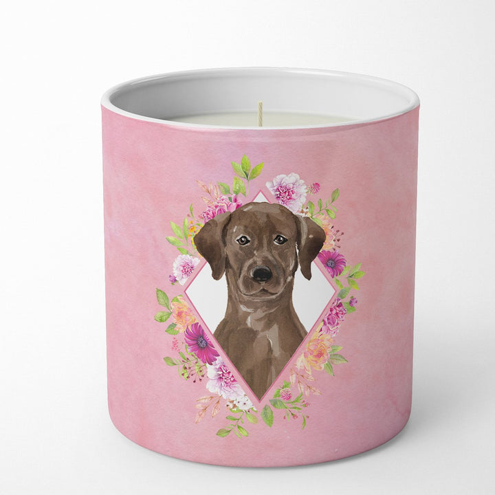 Chocolate Labrador Pink Flowers 10 oz Decorative Soy Candle Image 1