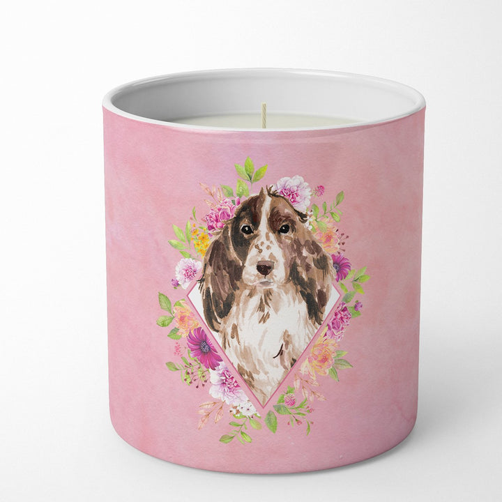 Brown Parti Cocker Spaniel Pink Flowers 10 oz Decorative Soy Candle Image 1