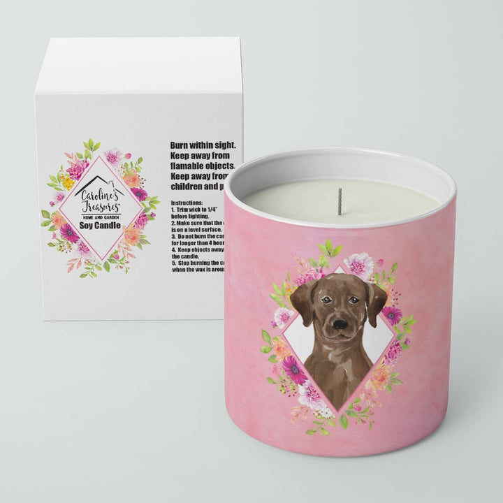 Chocolate Labrador Pink Flowers 10 oz Decorative Soy Candle Image 2