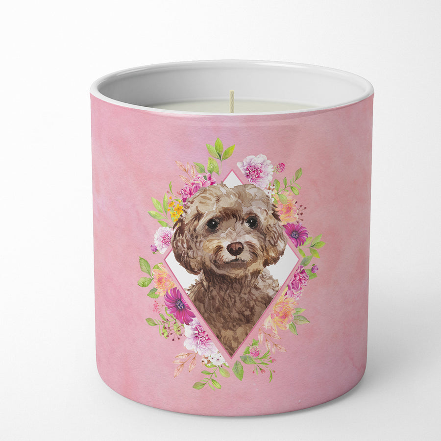 Chocolate Cockapoo Pink Flowers 10 oz Decorative Soy Candle Image 1