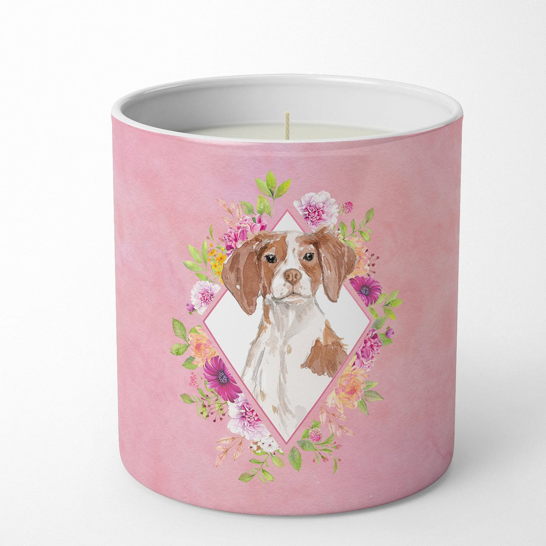 Brittany Spaniel Pink Flowers 10 oz Decorative Soy Candle Image 1