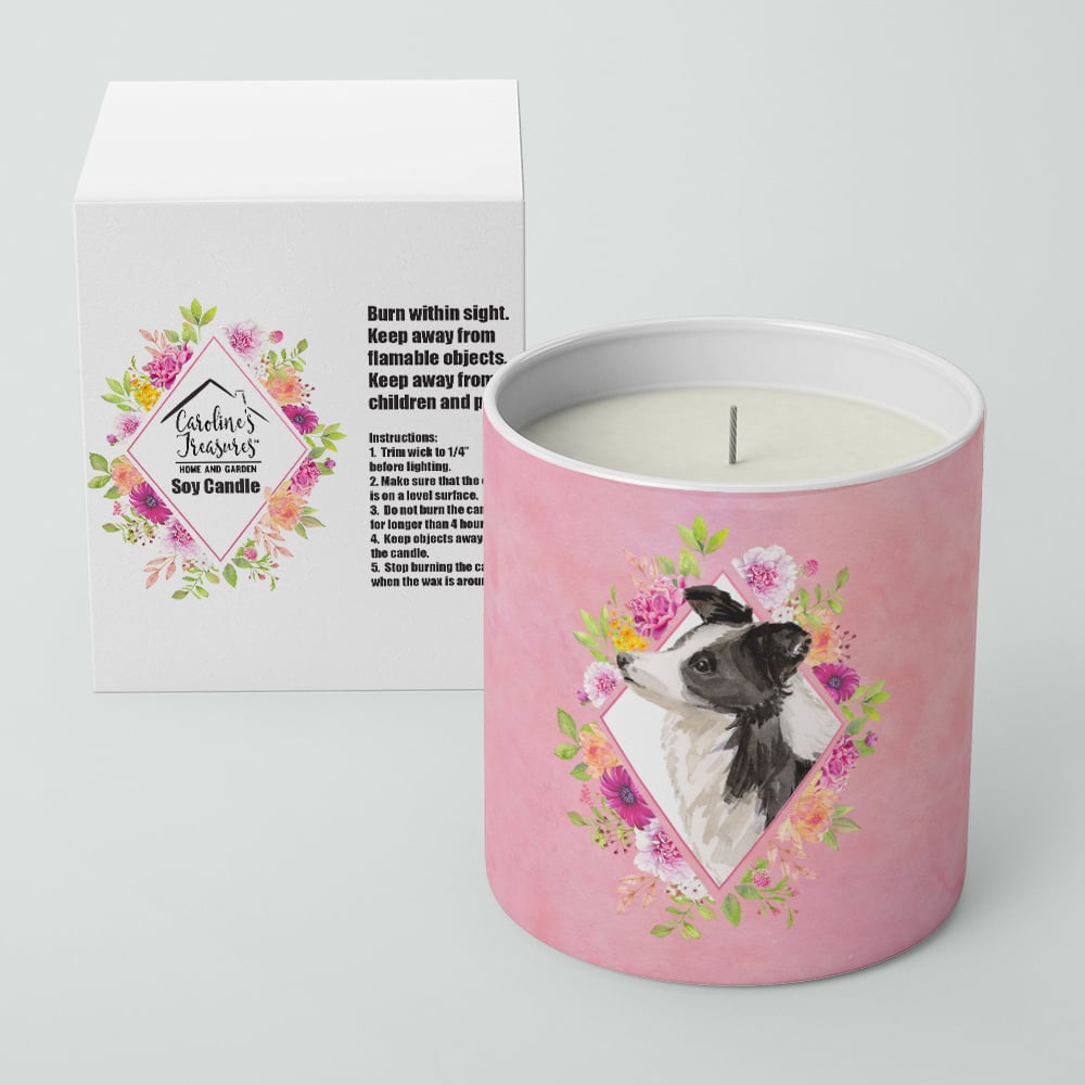 Border Collie Pink Flowers 10 oz Decorative Soy Candle Image 2