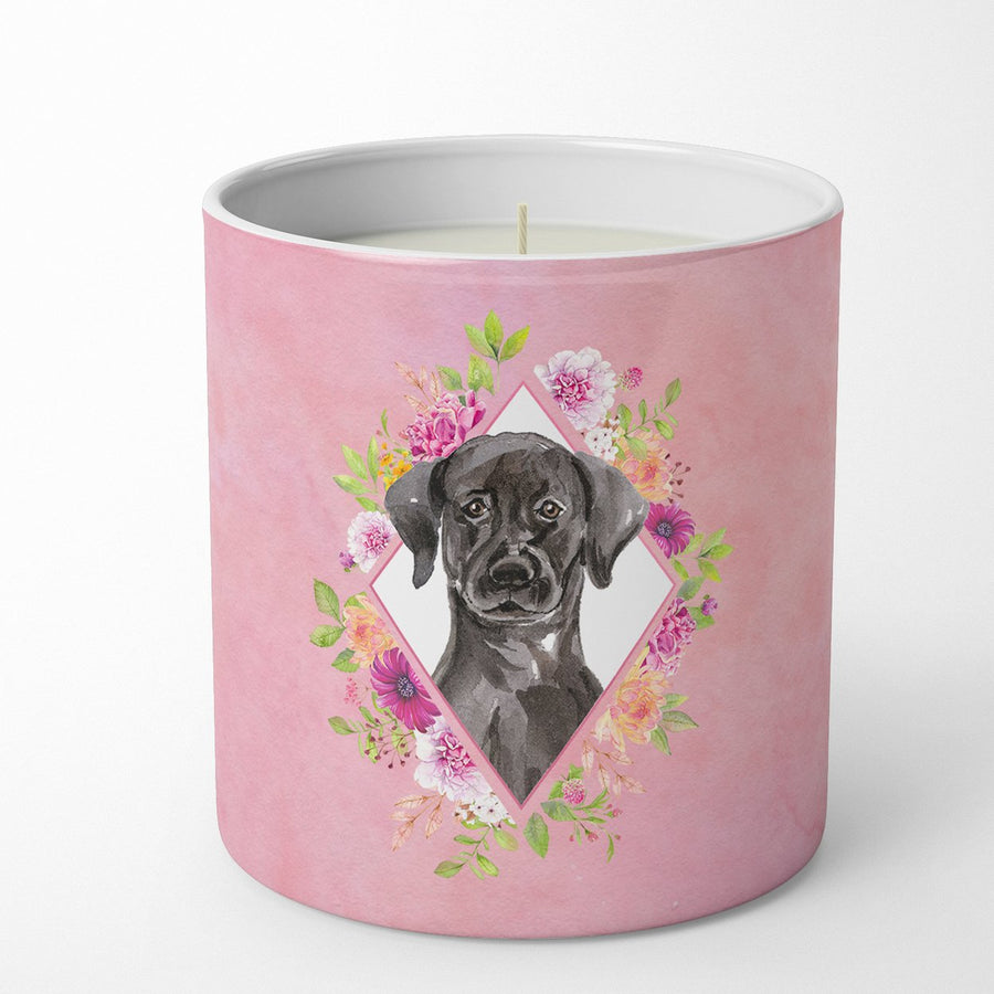 Black Labrador Pink Flowers 10 oz Decorative Soy Candle Image 1